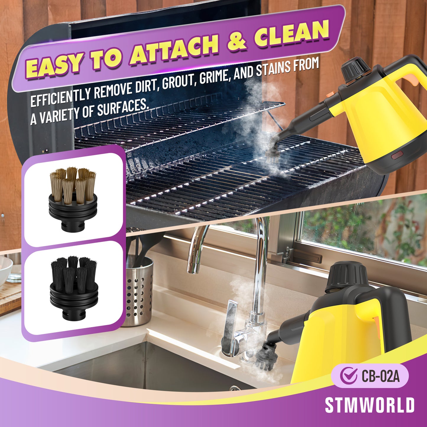 Steam Cleaner Replacement Brushes, Original Accessories for STMWORLD CB-02A, Compatible STMWORLD CB-02A Steamer(3 Pack)