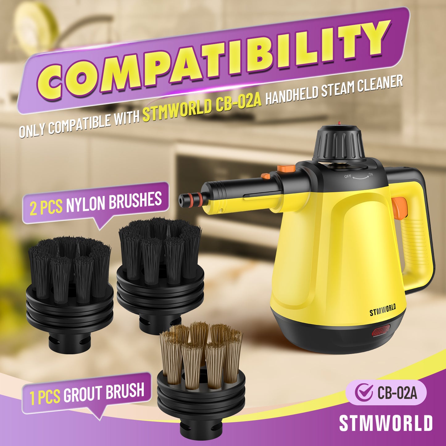 Steam Cleaner Replacement Brushes, Original Accessories for STMWORLD CB-02A, Compatible STMWORLD CB-02A Steamer(3 Pack)
