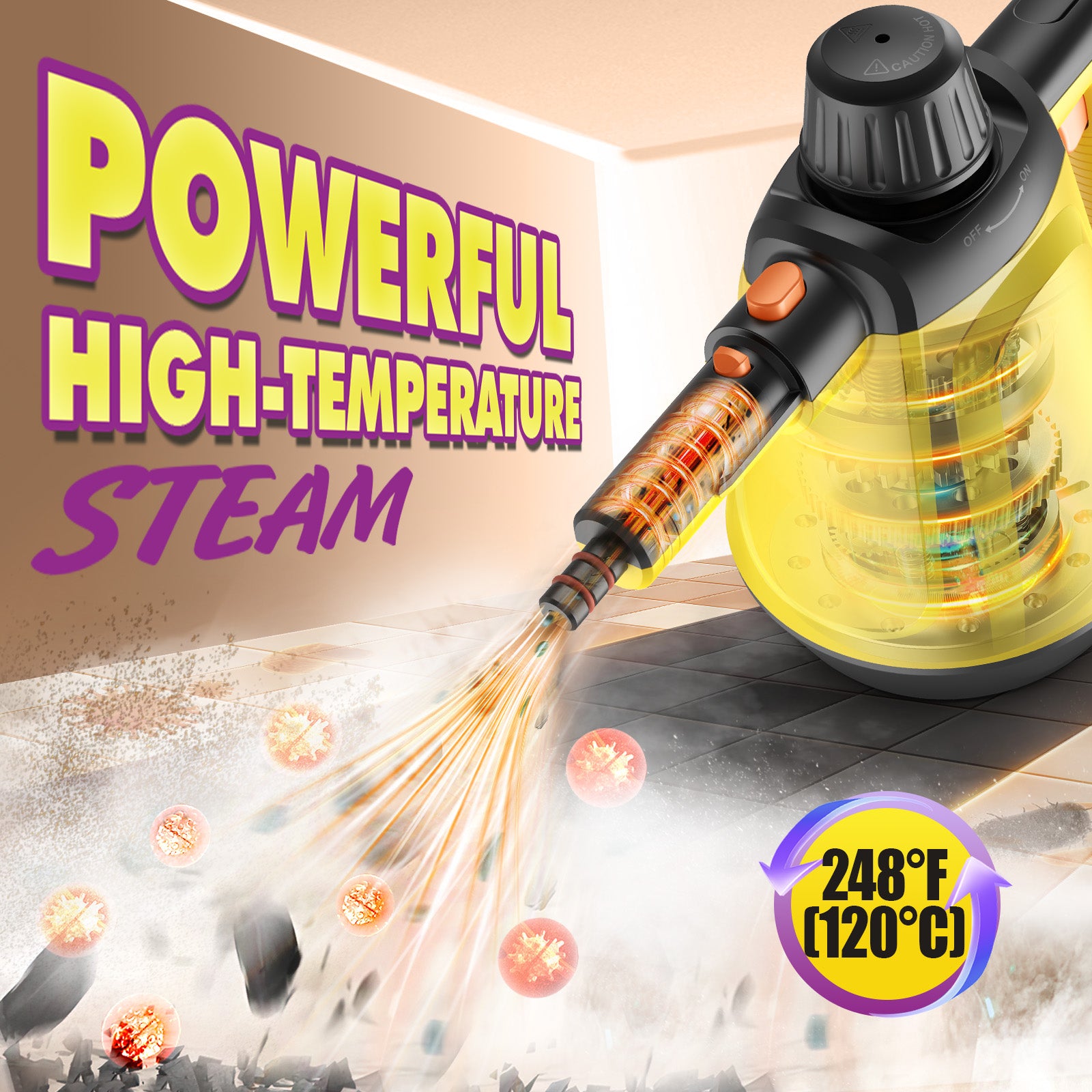 Load video: STMWORLD Handheld Steam Cleaner, Natural Steamer, Multi-Surface Cleaner, Dirt and Grease Cleaner.